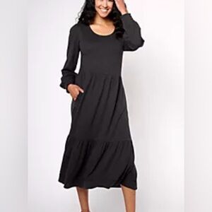 Denim & co Canyon Retreat Charcoal Long Sleeve Dress nwt